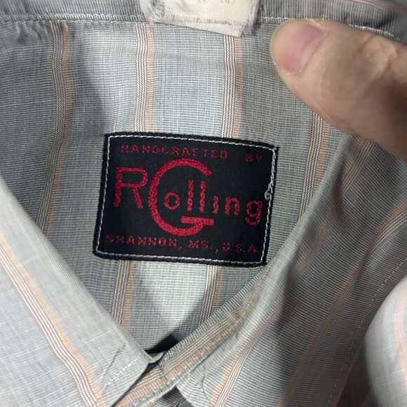 G Rolling Shirt Top Western Wear Rodeo Striped Button Up Pastel Pink Blue L READ - Picture 9 of 11